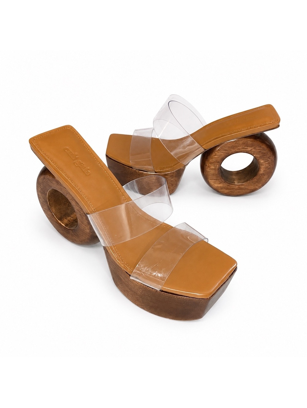 Cult Gaia Remi Platform Sandals Clear Wood Donut Heel Size 38 / US 8